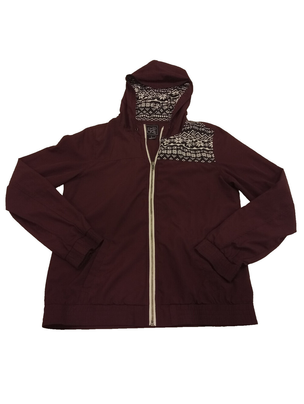 Empyre Jacket Womens Large Maroon Geometric Aztec Tribal Zip Up Hooded Windbreak